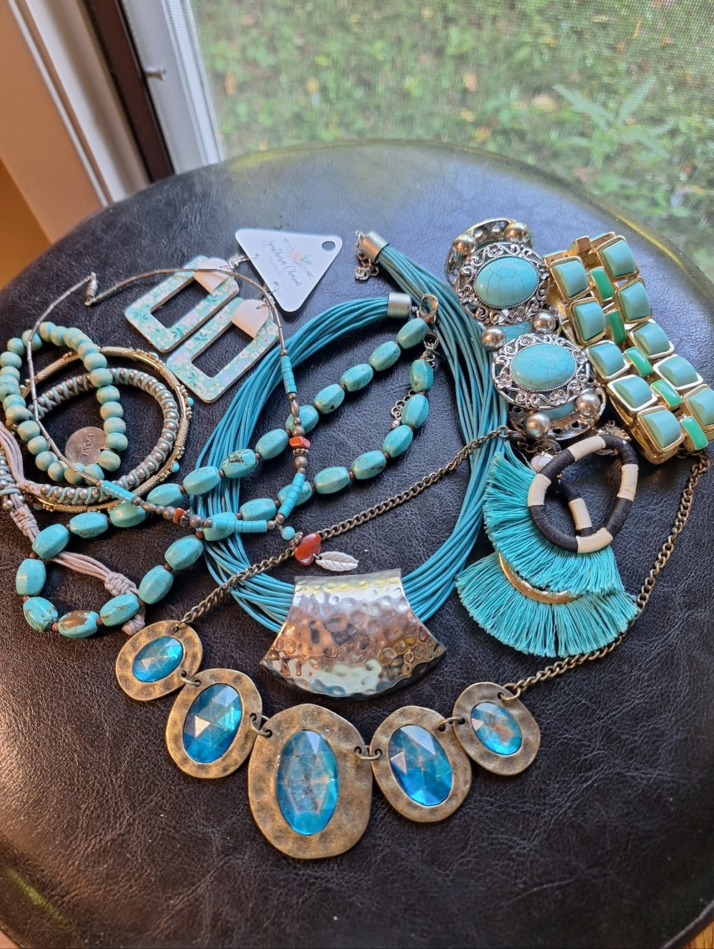 Turquoise & Silver BLUE Fashion Jewelry Ensemble Necklaces EARRINGS BRACELETS - Picture 7 of 7